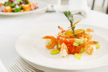 salad with avocado and shrimps