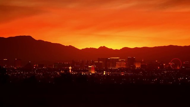 Skyline and Las Vegas Strip Panorama During Scenic Sunset. Nevada, United States of America.