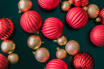 Red and Gold Christmas ball ornaments as seen from above