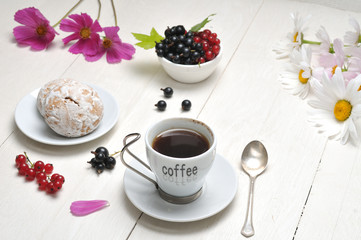 Morning coffee on a wooden table