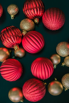 Red and Gold Christmas ball ornaments as seen from above