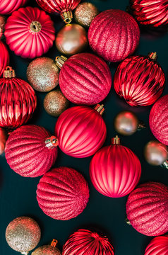 Red and Gold Christmas ball ornaments as seen from above