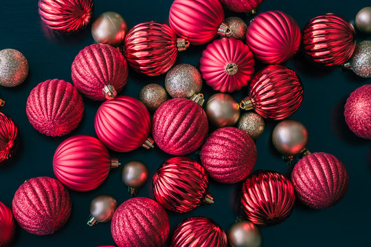 Red and Gold Christmas ball ornaments as seen from above