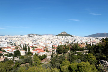 Fototapeta na wymiar Aerial View of Athens and Mount Lycabettus from Areopagus Hill, Athens, Greece