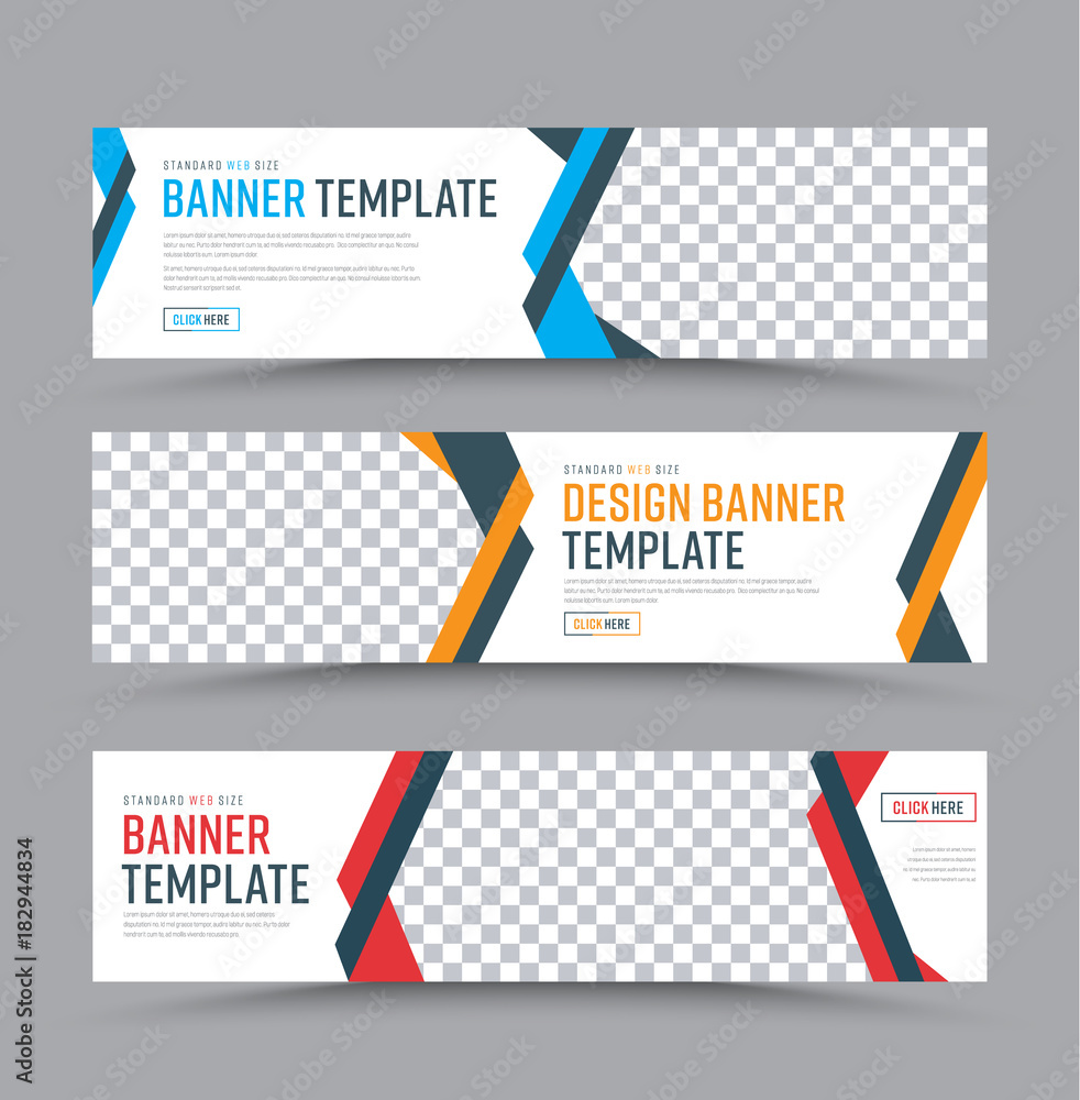 Poster set of vector horizontal web banners in a place for a photo.