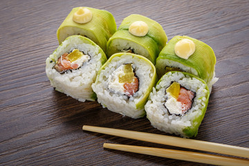 Japanese food. sushi with avocado. Sushi menu. Japanese food.