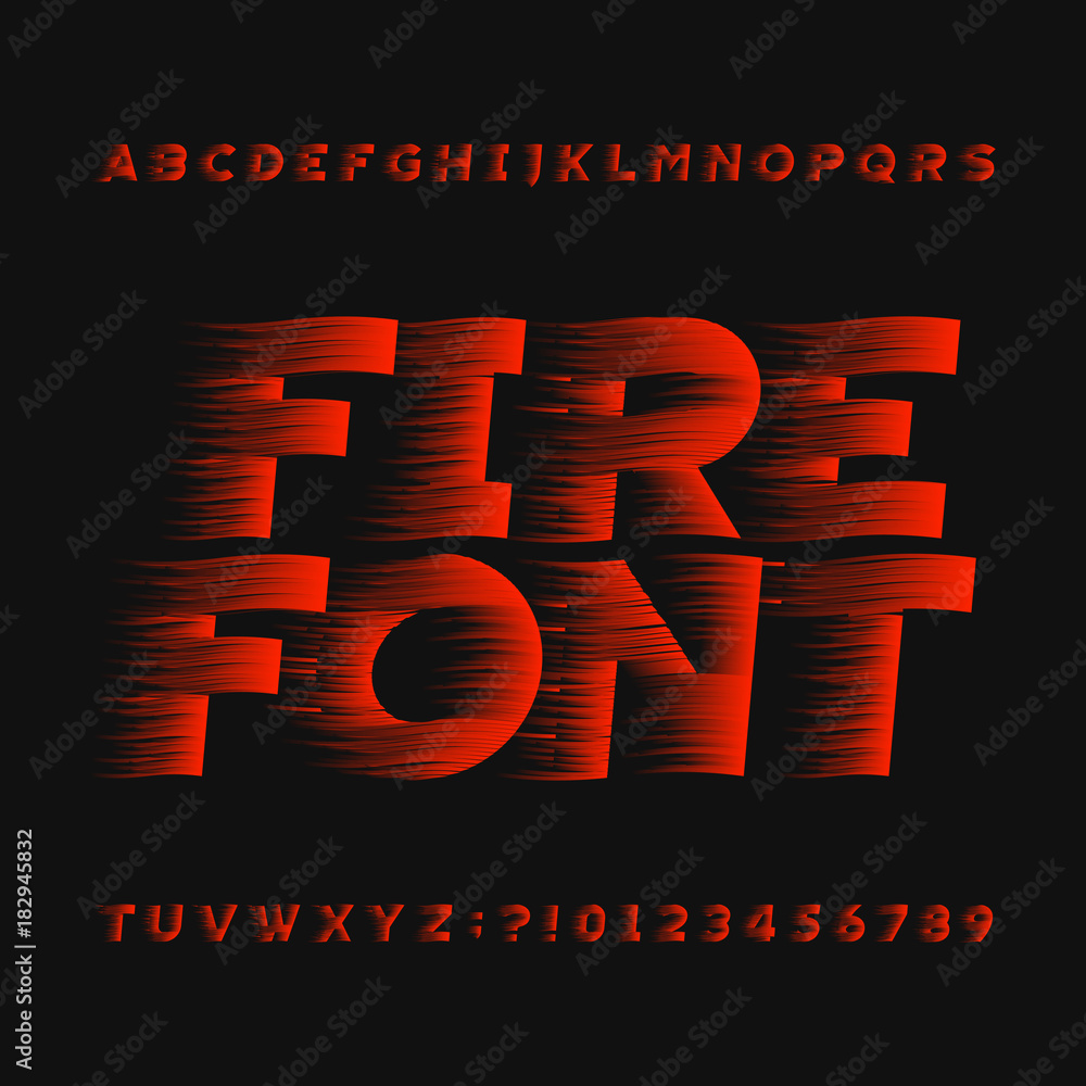 Fototapete abstract fire alphabet font. type letters and numbers on a dark background. stock vector typeface fo