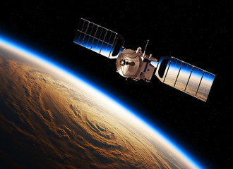Reflection Of Earth In Solar Panels Of A Space Satellite © 3dsculptor