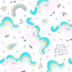 cute unicorn on a pink backgroun. vector pattern