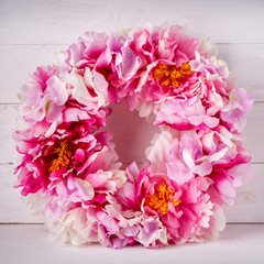 Flower decorative wreath for decorating the interior. Designer decoration for a door or a home.