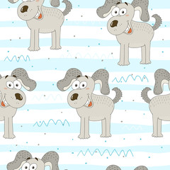 seamless pattern with Black and white vector sketch of a dog. Vector Illustration