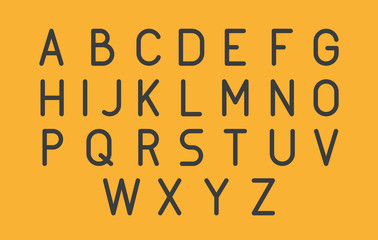 Thin Futuristic Line Stroke Font. Slim Latin English Alphabet Vector Typography on Yellow Background.