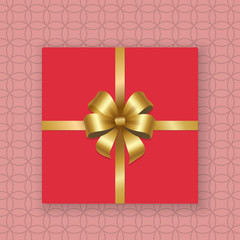 Gold Decorative Bow Top View Gift Present Pink Box