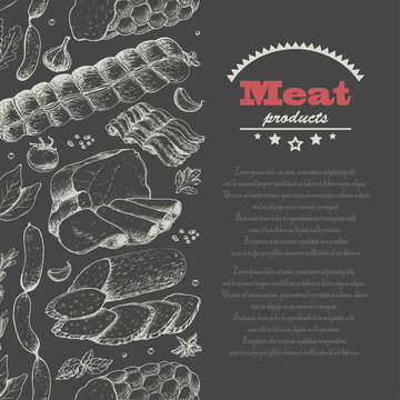 Vector background with meat products