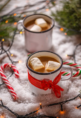 Hot chocolate garnished with marshmallow