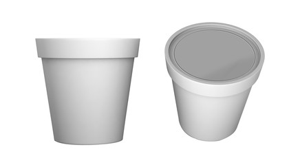 3D rendering plastic tub bucket container for dessert, yogurt, ice cream, sour cream, snack, butter, margarine or cheese, Mock Up Template