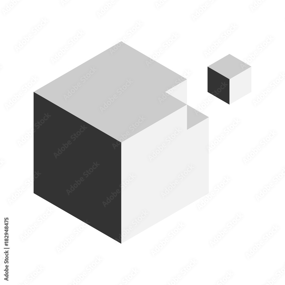 Poster solution design element concept. block of 3d cubes with last piece outside. vector illustration.