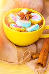 Hot chocolate with marshmallows, anise and cinnamon