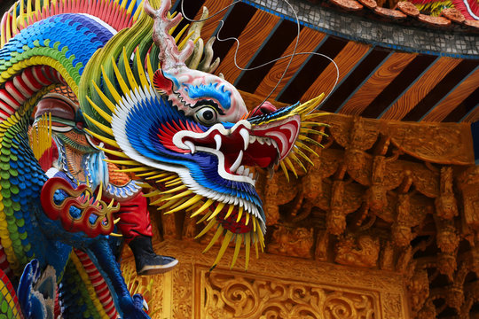 Beautiful And Colorful Asian Dragon Sculpture