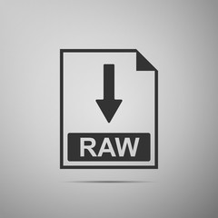 RAW file document icon. Download RAW button icon isolated on grey background. Flat design. Vector Illustration