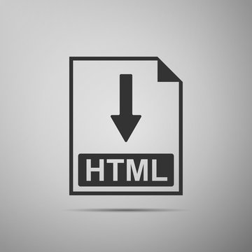HTML file document icon. Download HTML button icon isolated on grey background. Flat design. Vector Illustration