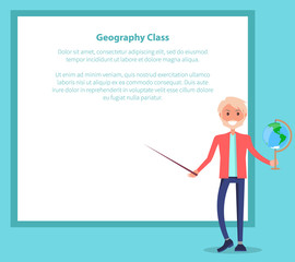 Geography Class Poster with Teacher Holding Globe