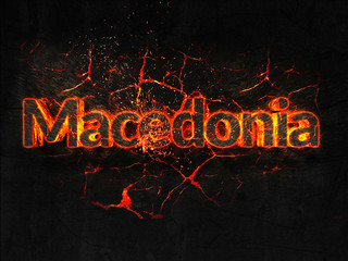 Macedonia Fire text flame burning hot lava explosion background.