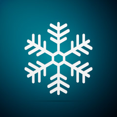 Snowflake icon isolated on blue background. Flat design. Vector Illustration