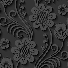 Elegant 3d seamless floral pattern. Vector Illustration