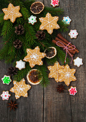 Christmas ginger and honey colorful cookies