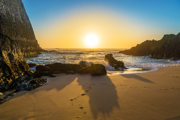 Beautiful vibrant sunset on the beach in Tenerife, Canary island, Spain