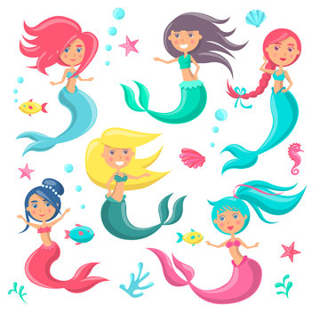 Beautiful Mermaids Icon Vector Illustration
