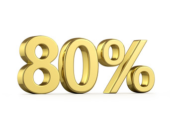 Eighty percent golden on a white background. 3D illustration