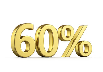 Sixty percent gold percent on a white background. 3D illustration