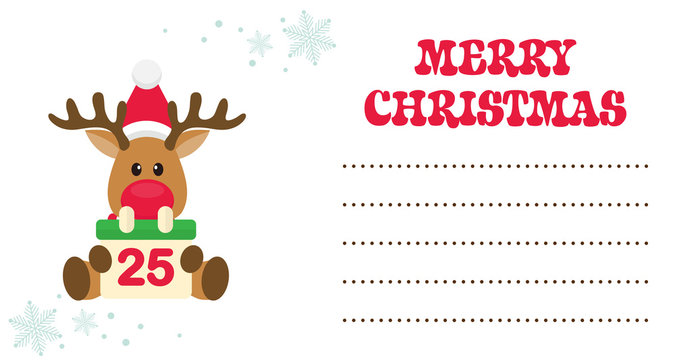 cartoon christmas deer with calendar christmas card