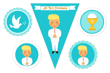 Cute set of printable elements for First Communion for boys