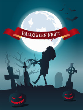 Halloween Night Scary Banner Vector Illustration