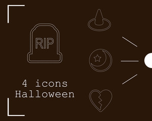 Collection of 4 halloween icons. Vector illustration in thin line style
