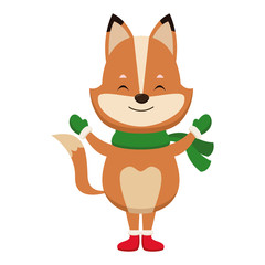 Cute fox with scarf cartoon icon vector illustration graphic design