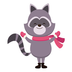 Cute raccoon with scarf cartoon icon vector illustration graphic design