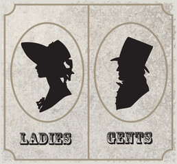 Lady and gentleman symbol.Toilet Sign, vintage style. Vector format