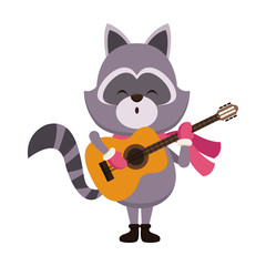 Cute raccoon playing guitar icon vector illustration graphic design