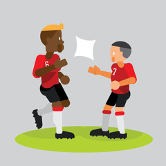 soccer players team partner celebrate with high five vector illustration