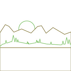 landscape with mountains sun and meadow vector illustration green line