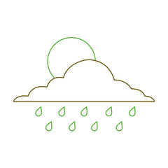 cloud sun and drops rain weather sky vector illustration green line