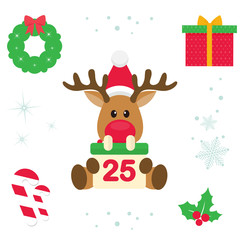 cartoon christmas deer with calendar christmas illustration
