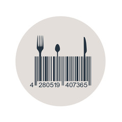 Icono plano codigo de barras cubiertos en circulo gris
