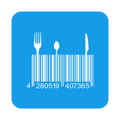 Icono plano codigo de barras cubiertos en cuadrado azul