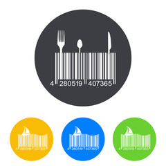 Icono plano codigo de barras cubiertos en circulo varios colores