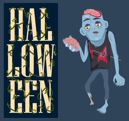 Halloween Night and Zombie Vector Illustration